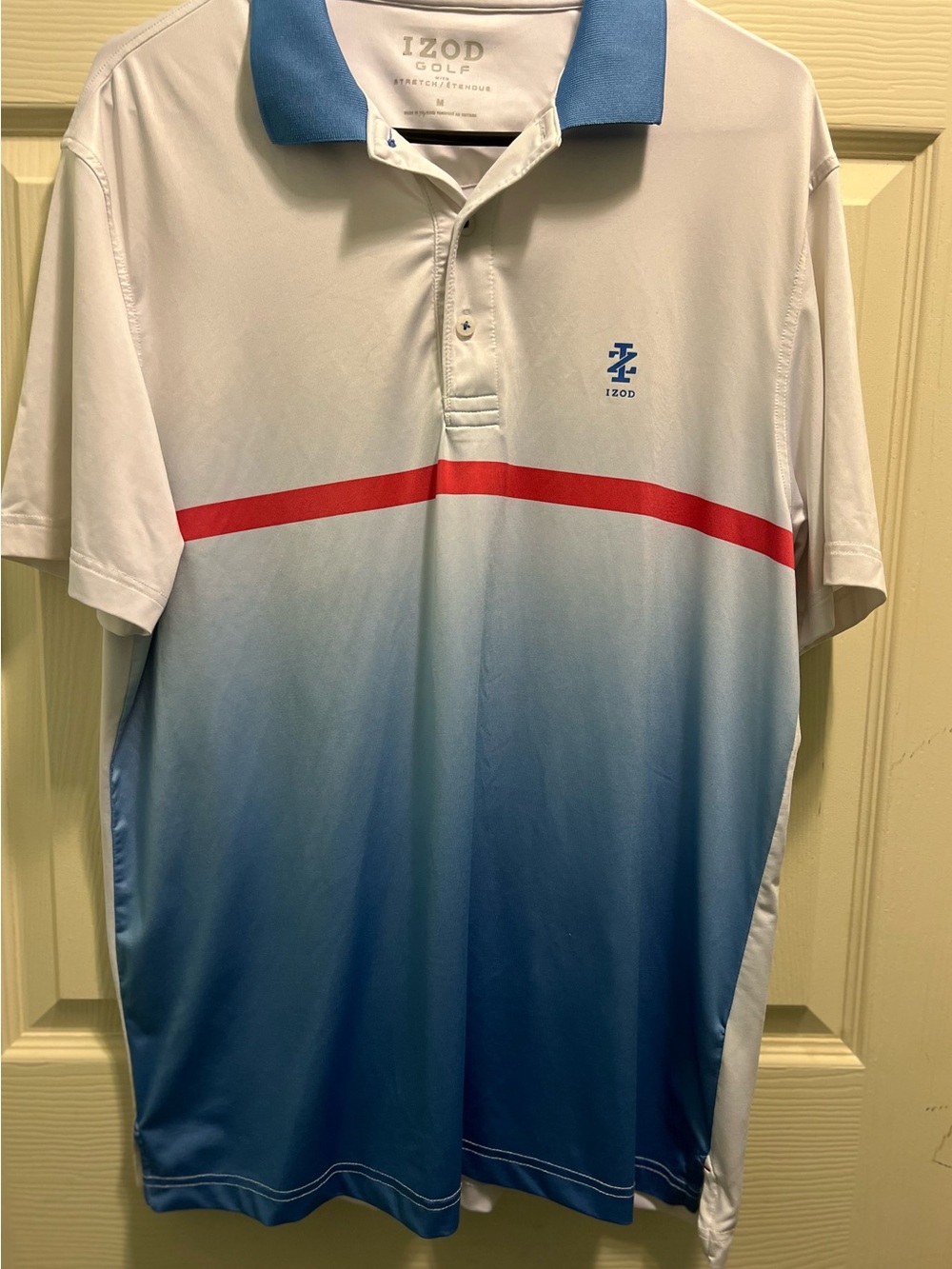 Izod White and Blue Gradient Polo with Red Chest Stripe #golf #july4th